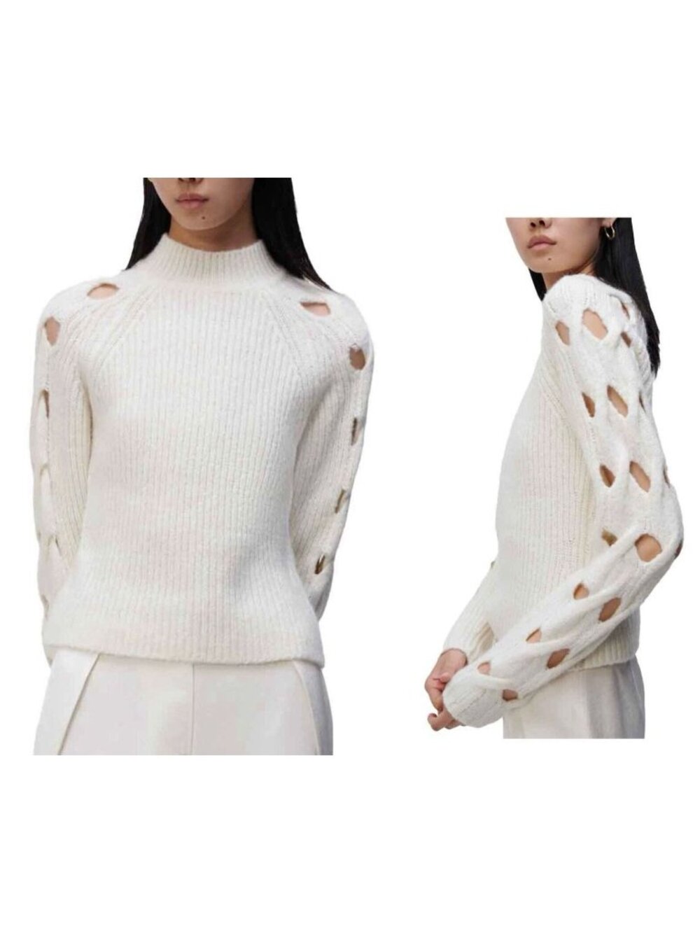 Jonathan Simkhai Montrose Alpaca Cable Turtleneck Sweater Ivory Size Medium